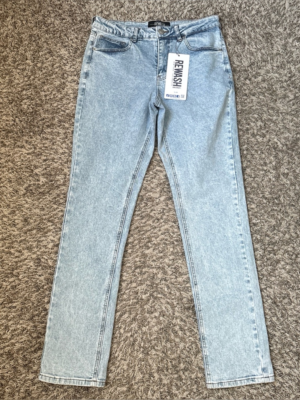 Rewash Men' Slim Stretch Jeans, 30 X 32, Light Blue Wash, NWT